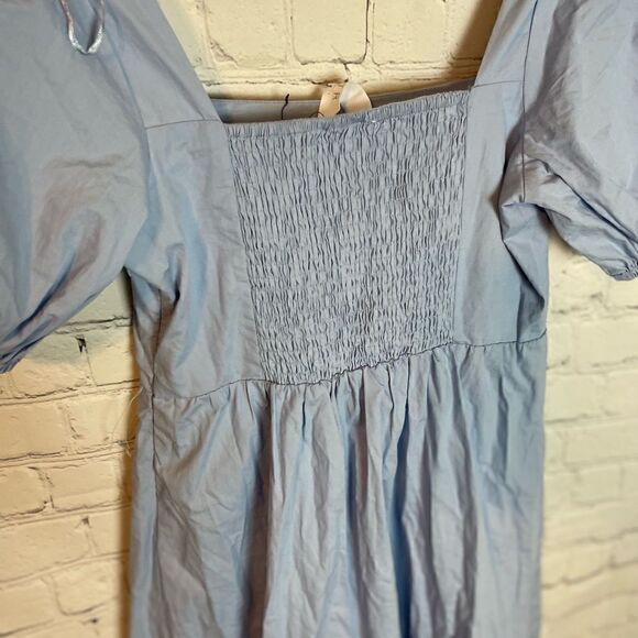 ASTR Poplin Tiered Midi Dress XS Puff Sleeve Blue NWT - Picture 10 of 12
